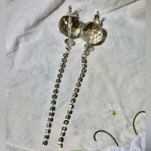 Handmade Vintage Crystal Glass and Rhinestone Dangle Statement Earrings